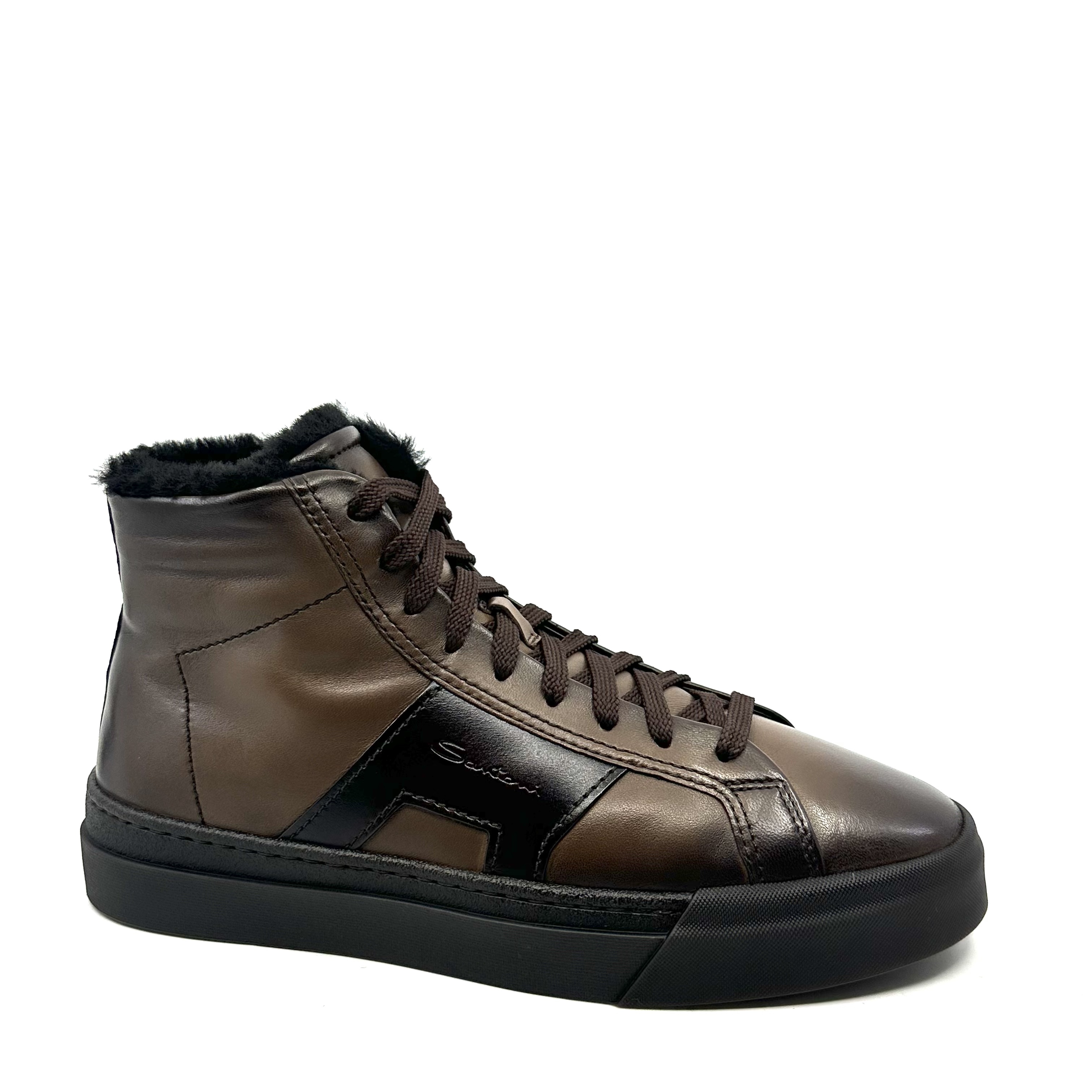 Sneaker montante fourrée Santoni Dark brown