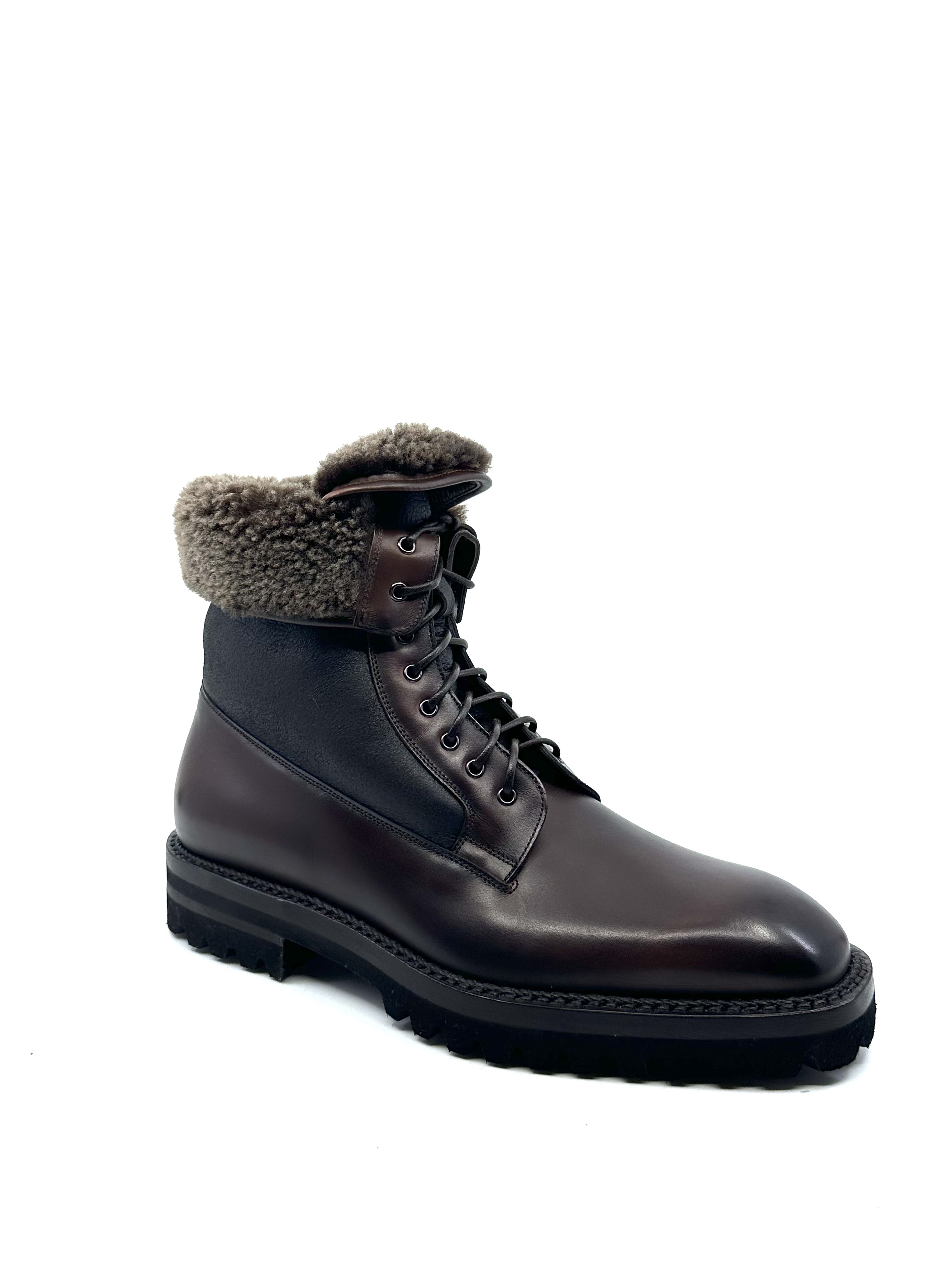 Derby Boots bi-matière cuir brown fourrée Franceschetti