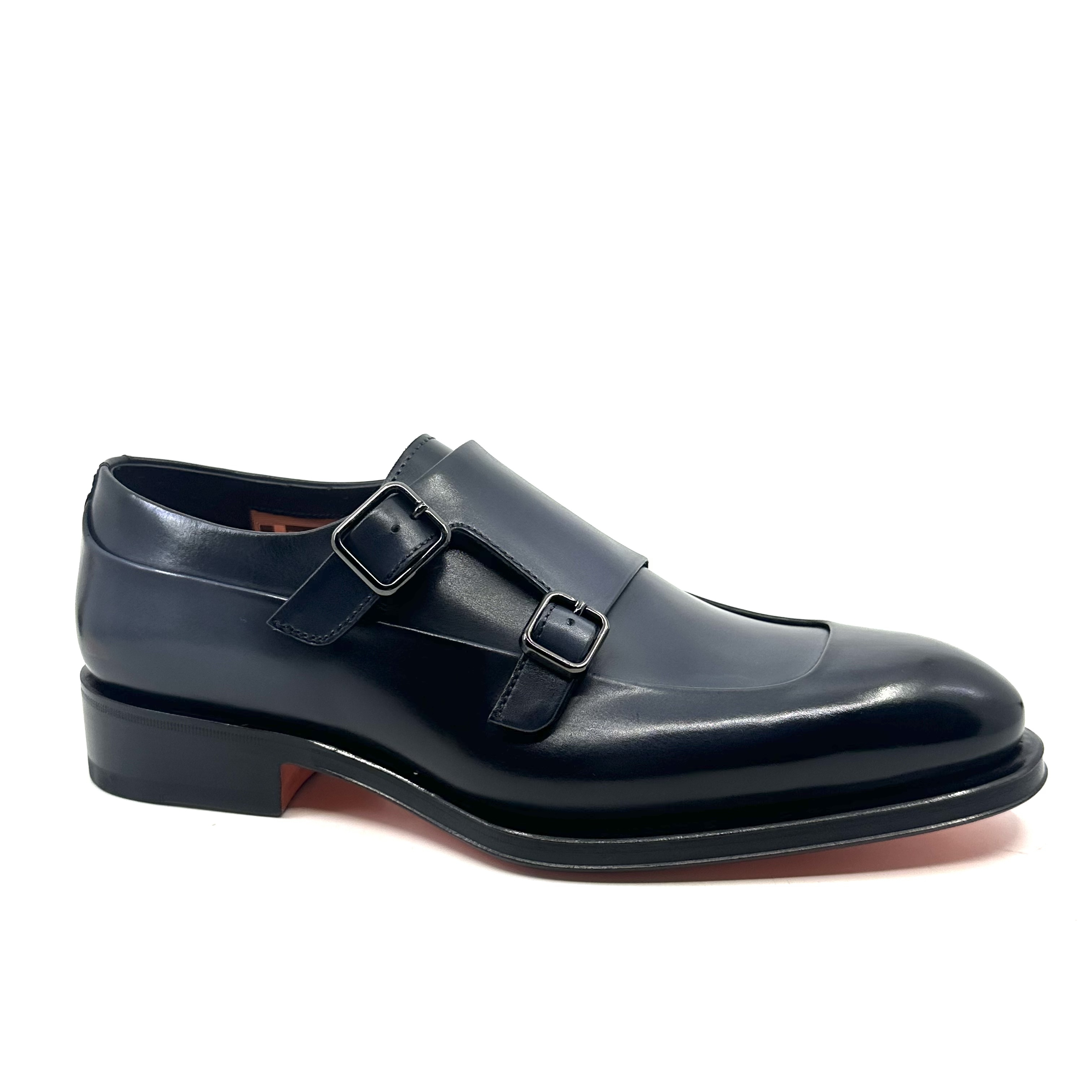 Double boucles à plateau Cuir Bleu Santoni