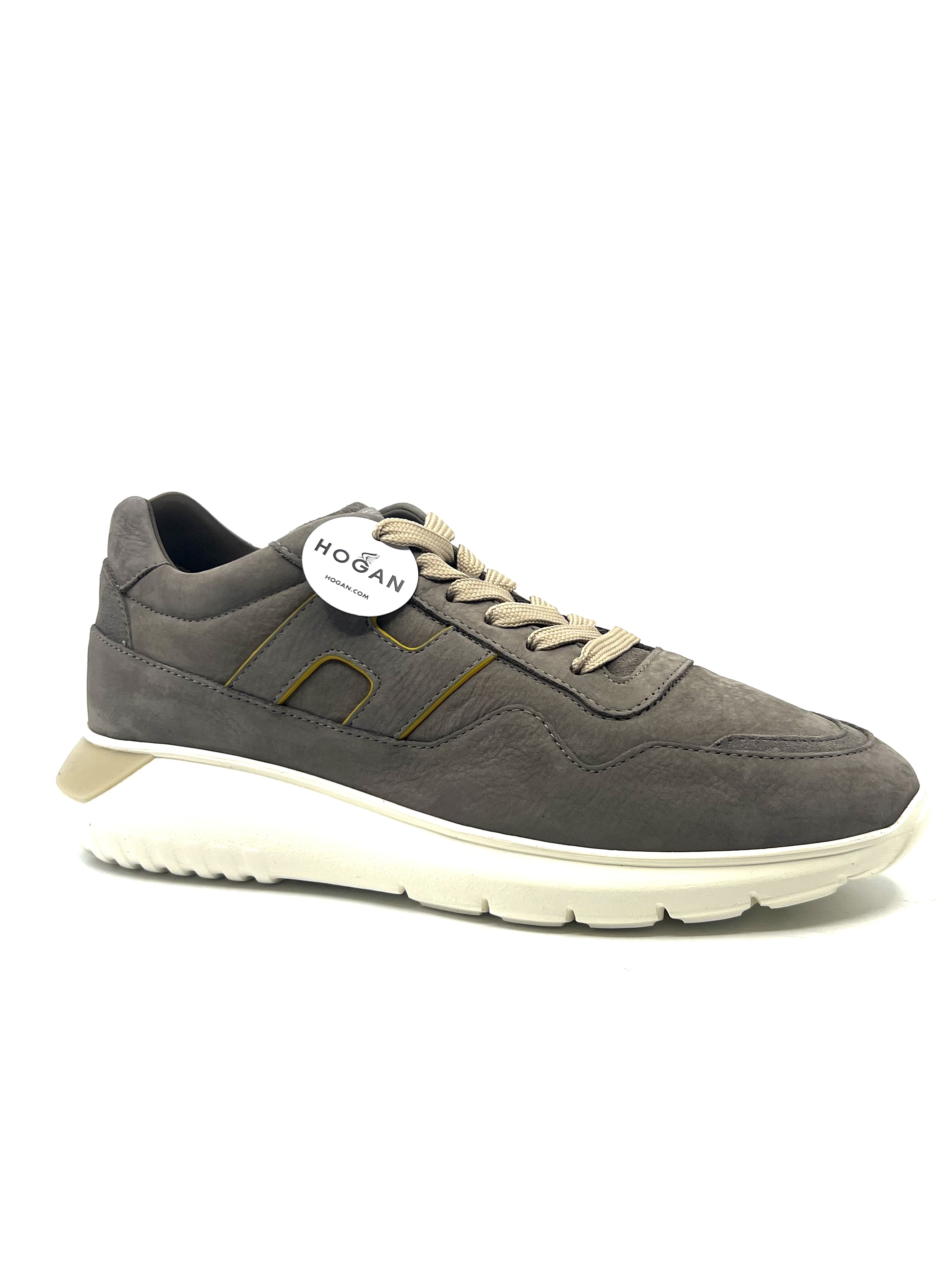 Sneakers HOGAN H3710 en NUBUCK TAUPE ET JAUNE