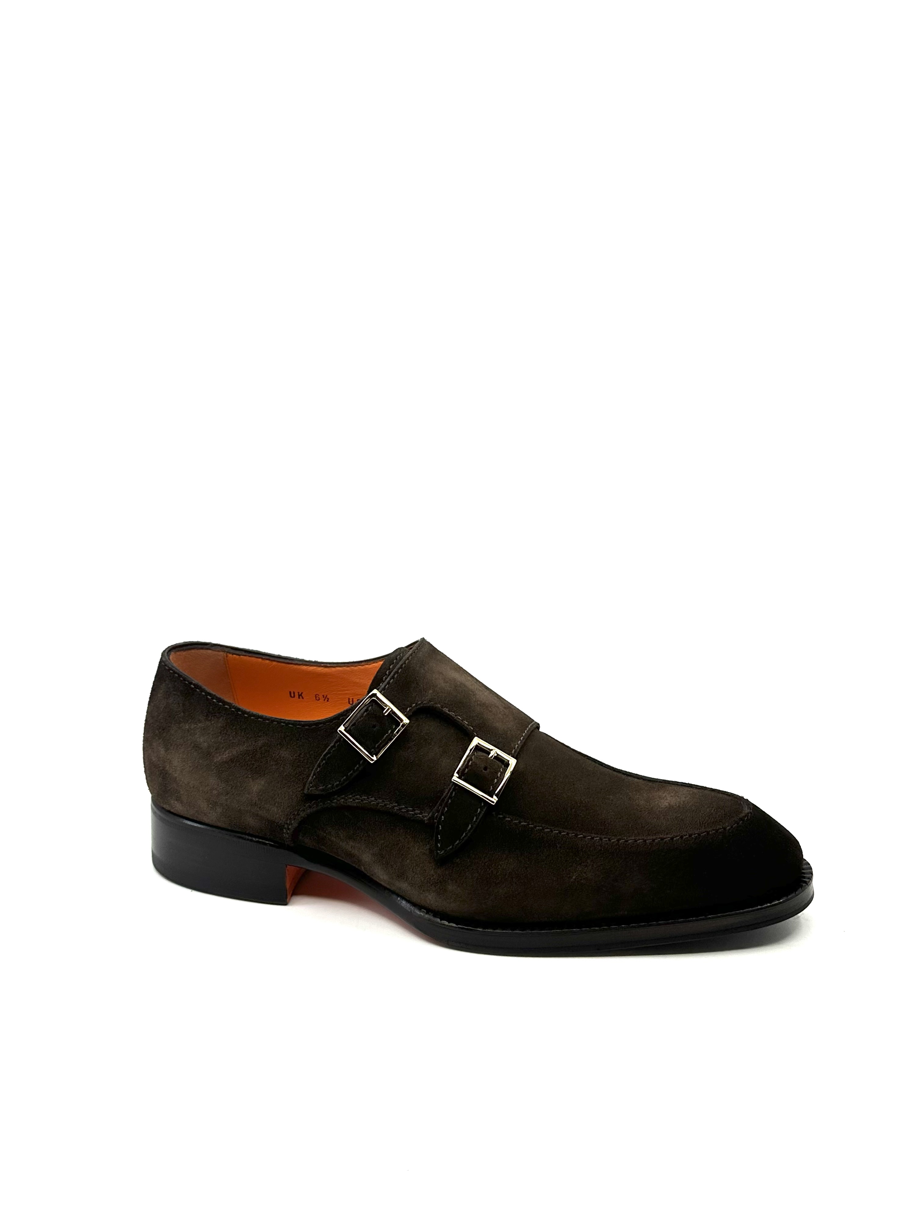 Double boucles à plateau Velours Marron Santoni