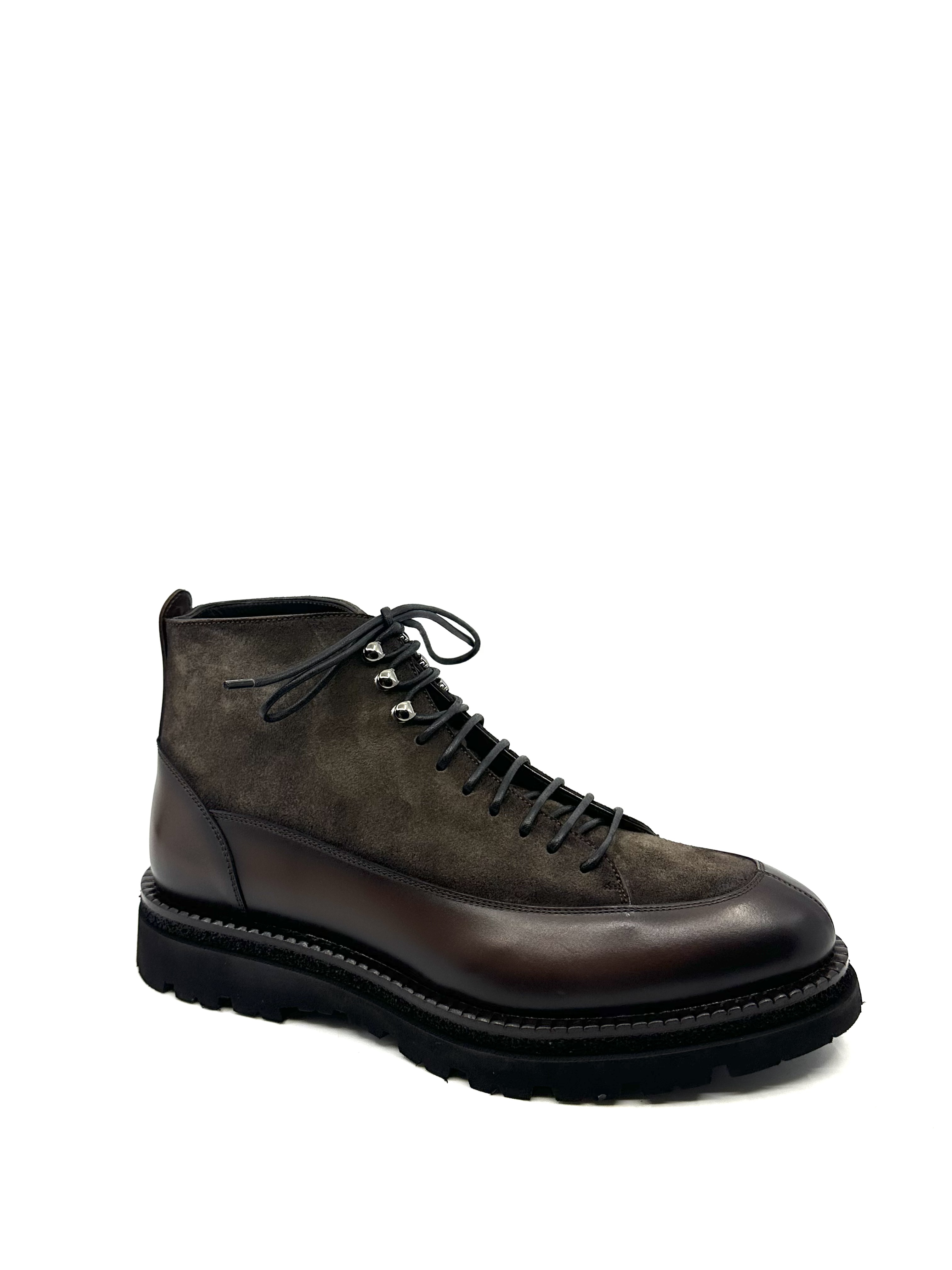 Derby Boots à plateau en Cuir et Velours Brown Franceschetti