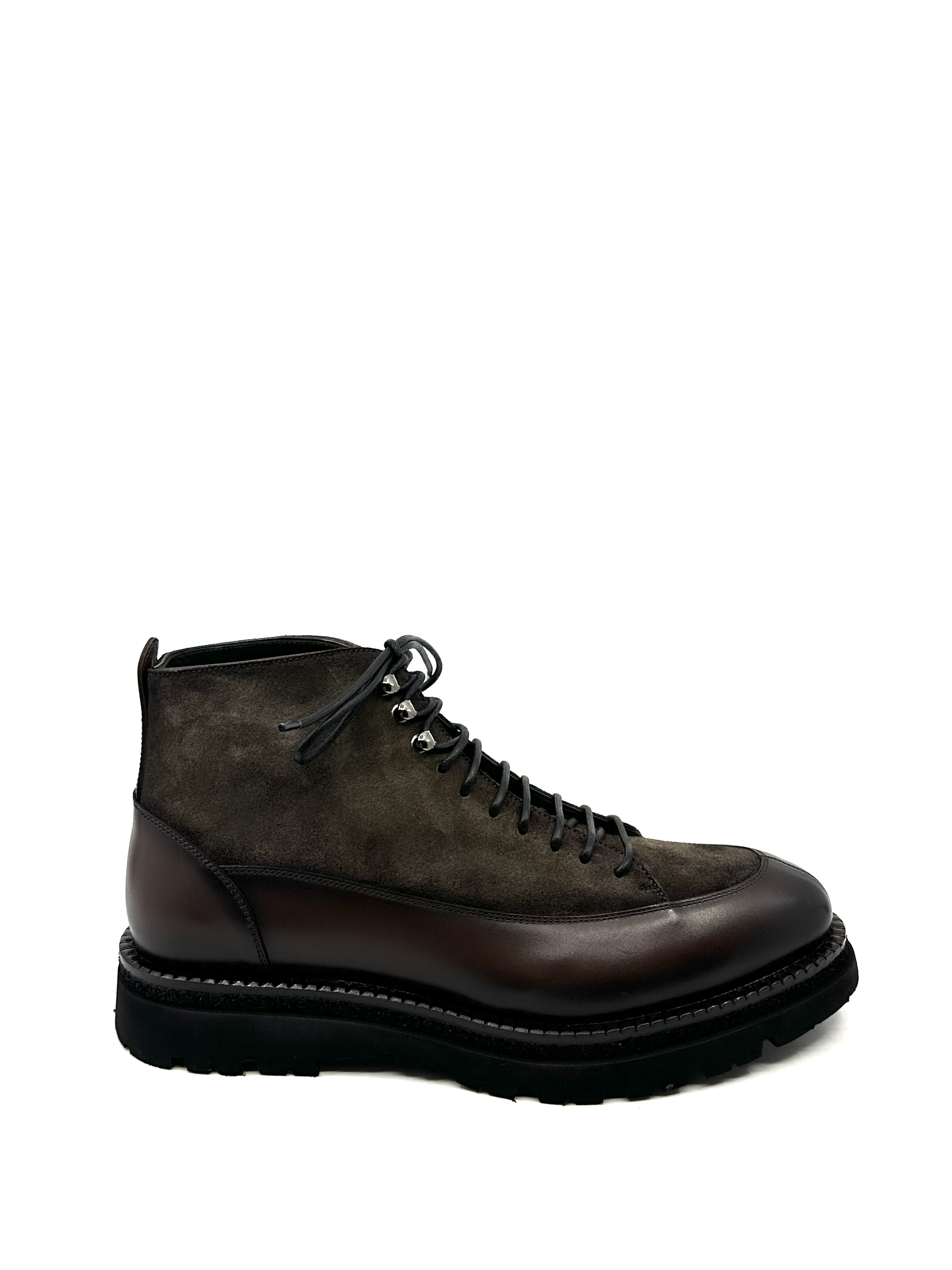 Derby Boots à plateau en Cuir et Velours Brown Franceschetti