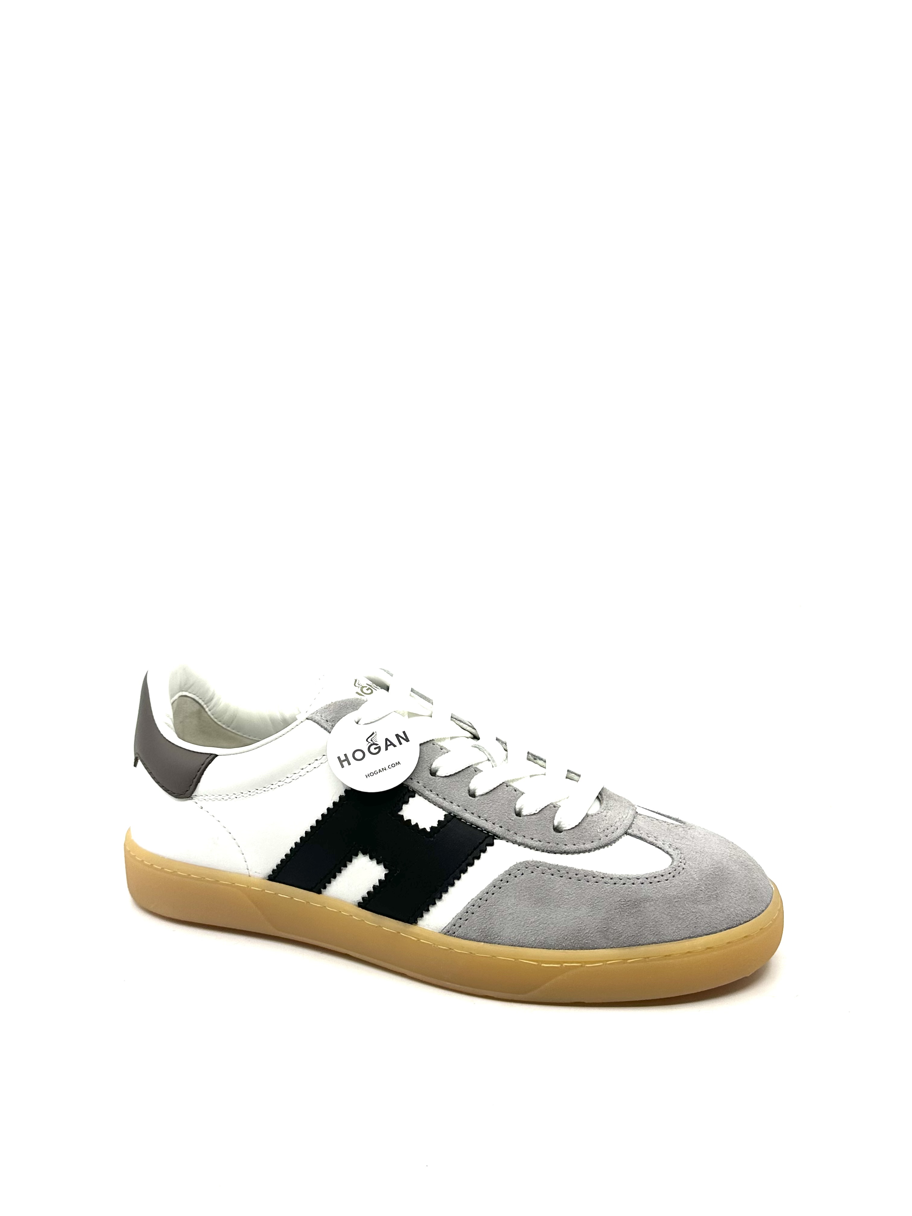 Sneakers HOGAN 6470 VELOURS et CUIR BLANC NOIR ET GRIS