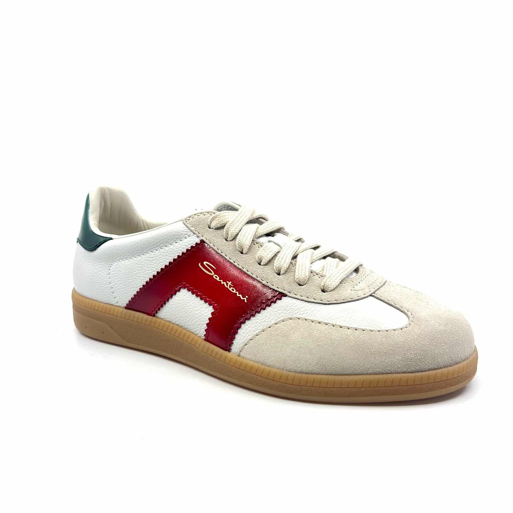 Basket basse Cuir & velours Blanc, rouge, vert Santoni