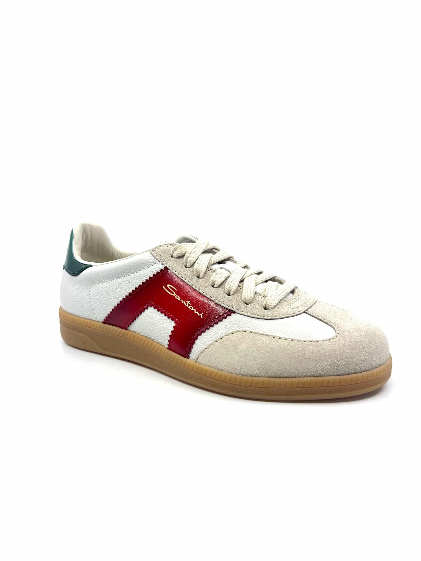 Basket basse Cuir & velours Blanc, rouge, vert Santoni